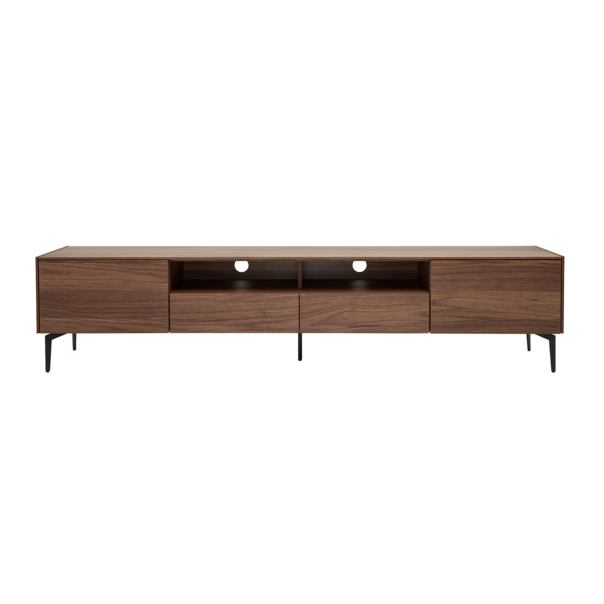 Meuble TV design bois foncé noyer et métal noir 2 portes 2 tiroirs L200 cm BLISS Meuble TV design bois foncé noyer et métal noir 2 portes 2 tiroirs L200 cm BLISS