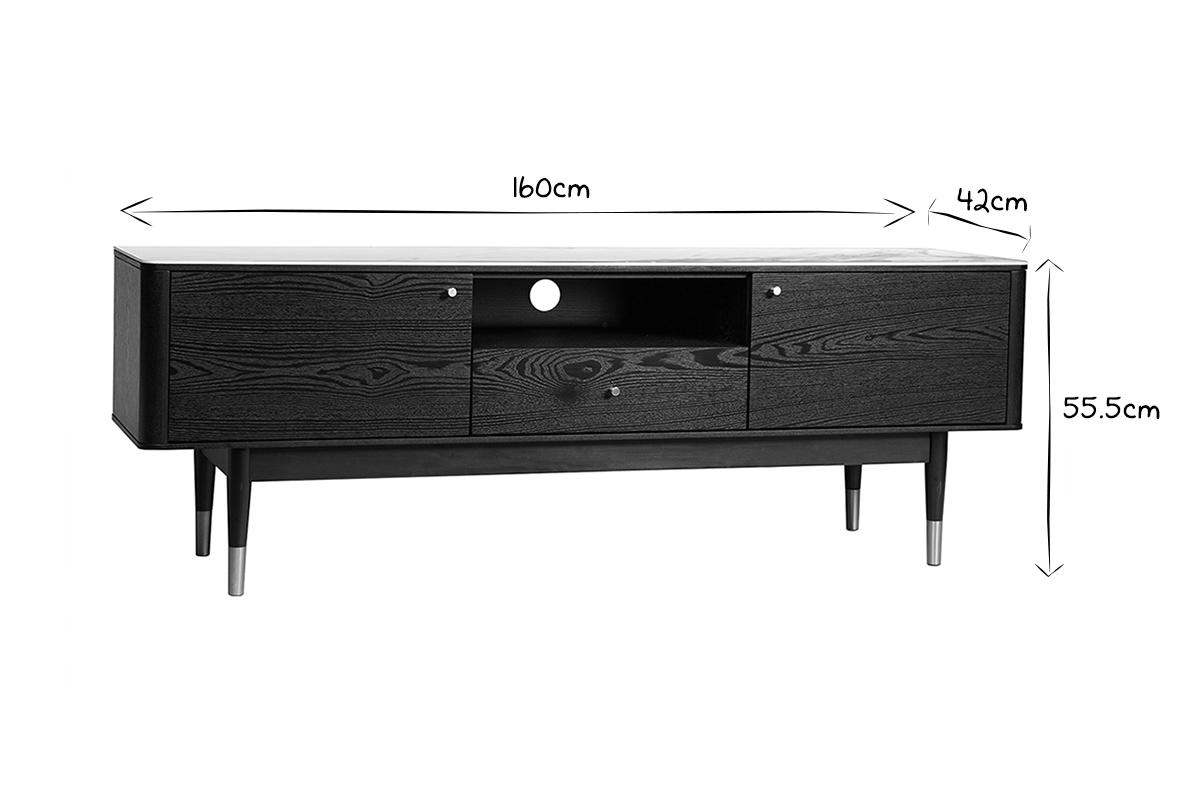 Meuble TV design effet marbre et pieds dor�s L160 cm ALLURE