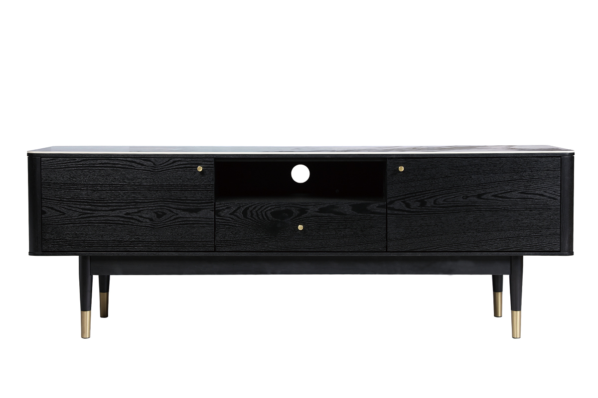 Meuble TV design effet marbre et pieds dor�s L160 cm ALLURE