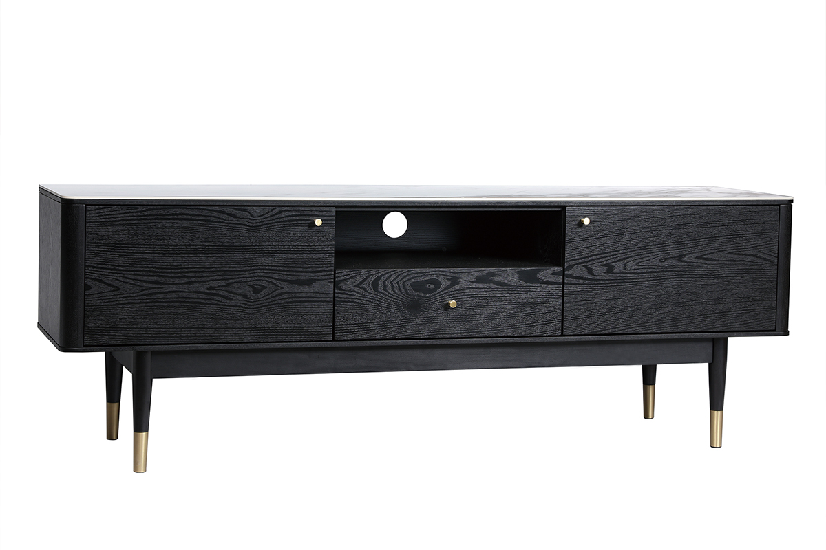 Meuble TV design effet marbre et pieds dor�s L160 cm ALLURE