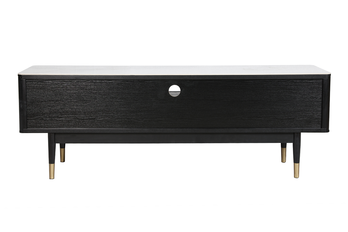 Meuble TV design effet marbre et pieds dor�s L160 cm ALLURE