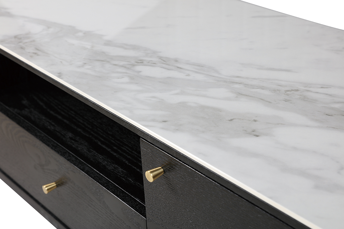 Meuble TV design effet marbre et pieds dor�s L160 cm ALLURE