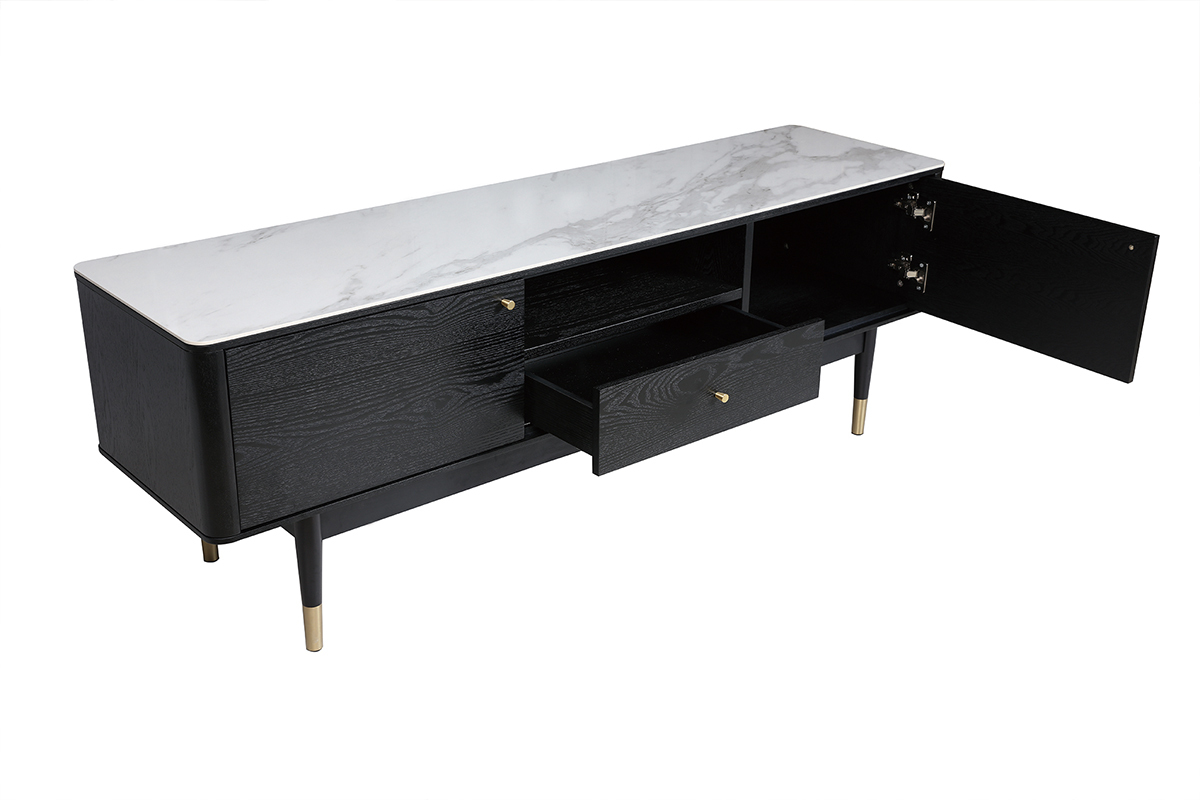 Meuble TV design effet marbre et pieds dor�s L160 cm ALLURE