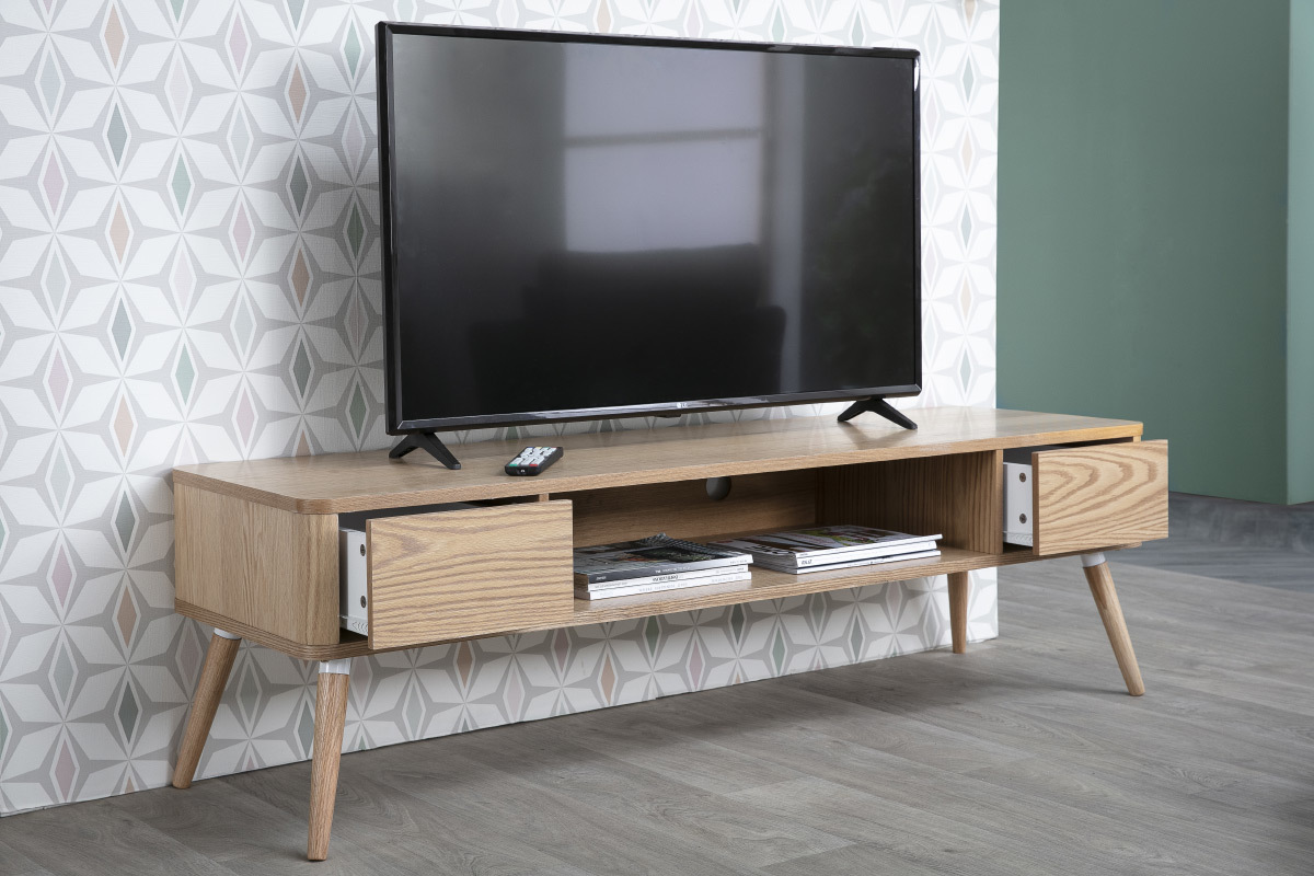 Meuble TV design en bois clair L150 cm TOTEM
