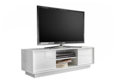 Meuble TV design L138 cm blanc laqu&eacute; brillant COMO