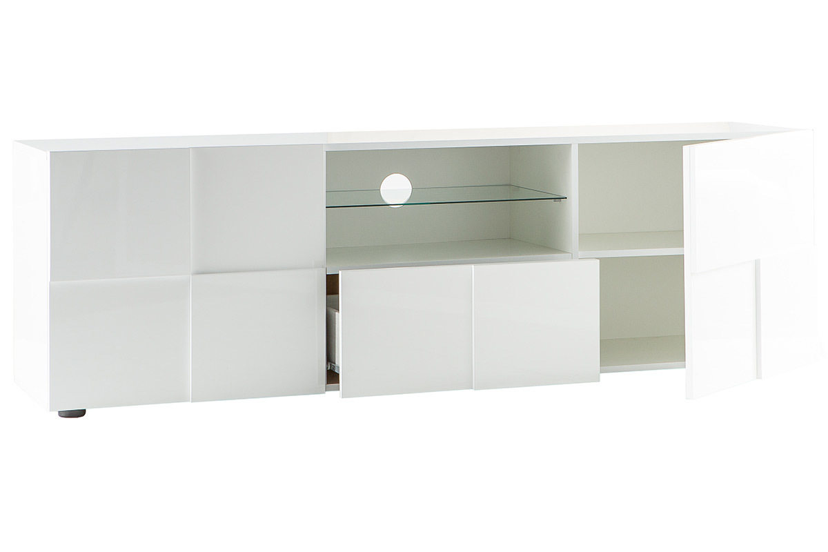 Meuble TV design laqu� blanc 180cm KUBE