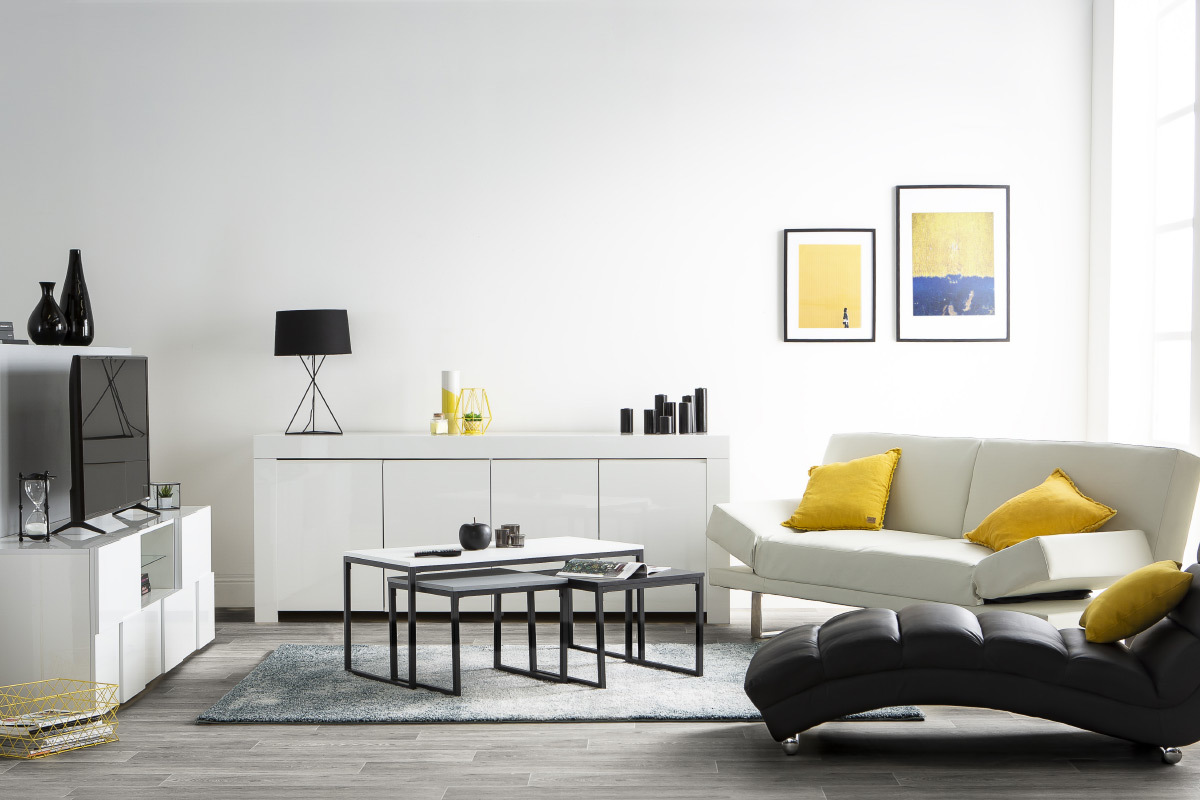 Meuble TV design laqu� blanc 180cm KUBE