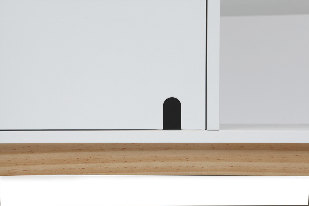Meuble TV design laqu blanc mat et bois SKAL