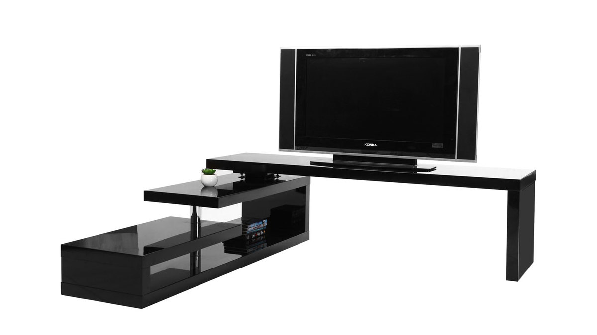 Meuble TV design laqué brillant noir pivotant L255 MAX V2