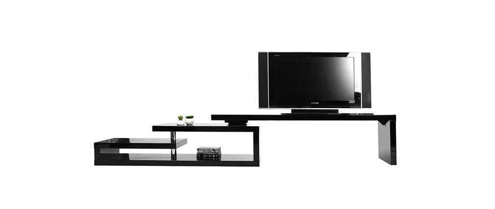 Meuble TV design laqué brillant noir pivotant MAX V2