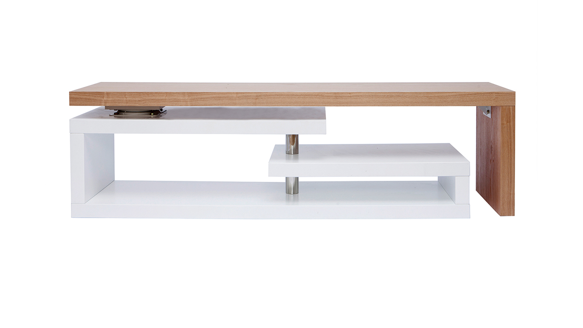 Meuble TV design modulable blanc et bois clair chêne L215 cm MAX