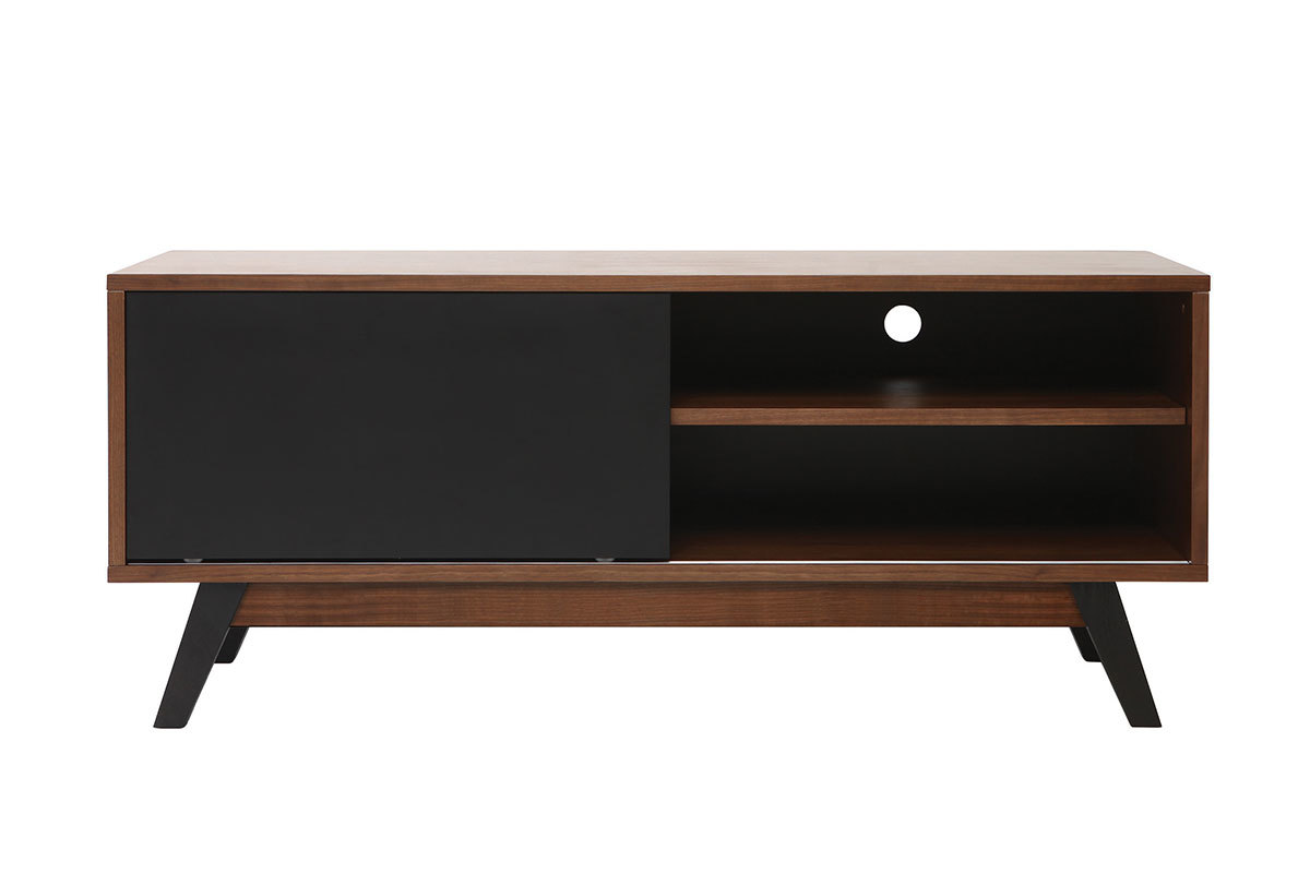 Meuble TV design noyer et noir mat NORMA