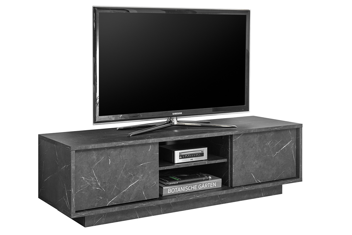 Meuble TV effet marbre noir L138 cm CARRA