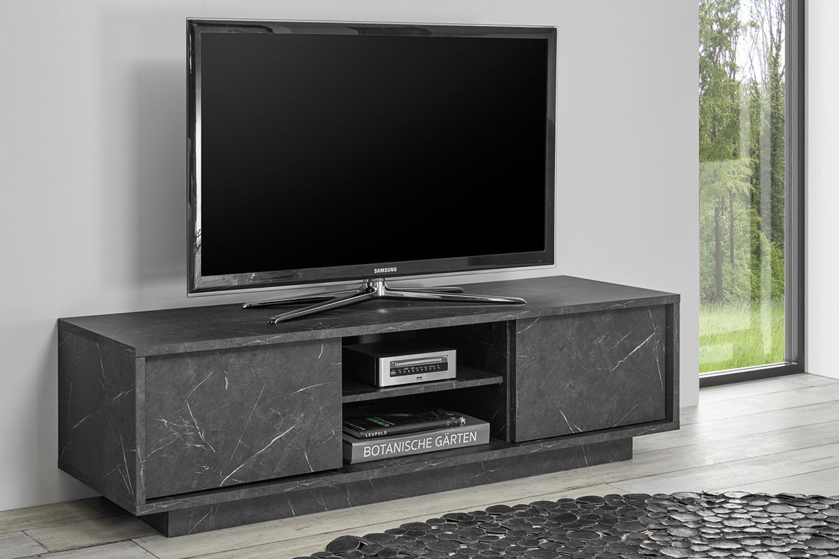 Meuble TV effet marbre noir L138 cm CARRA