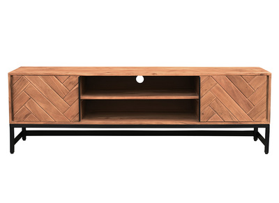 Meuble TV en acacia massif et m&eacute;tal noir STICK