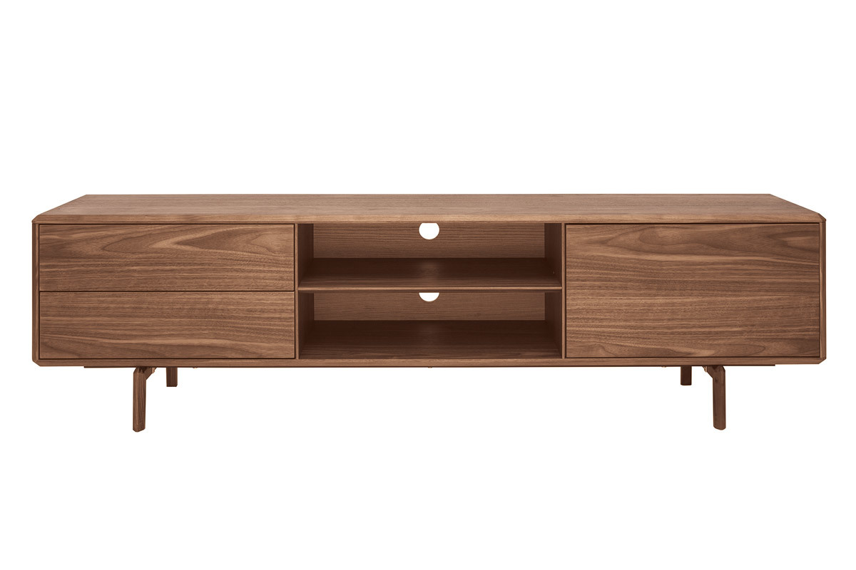 Meuble TV en bois fonc noyer 1 porte 2 tiroirs L180 cm SUVA