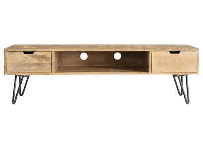 Meuble TV en bois manguier massif et métal noir L150 VIBES