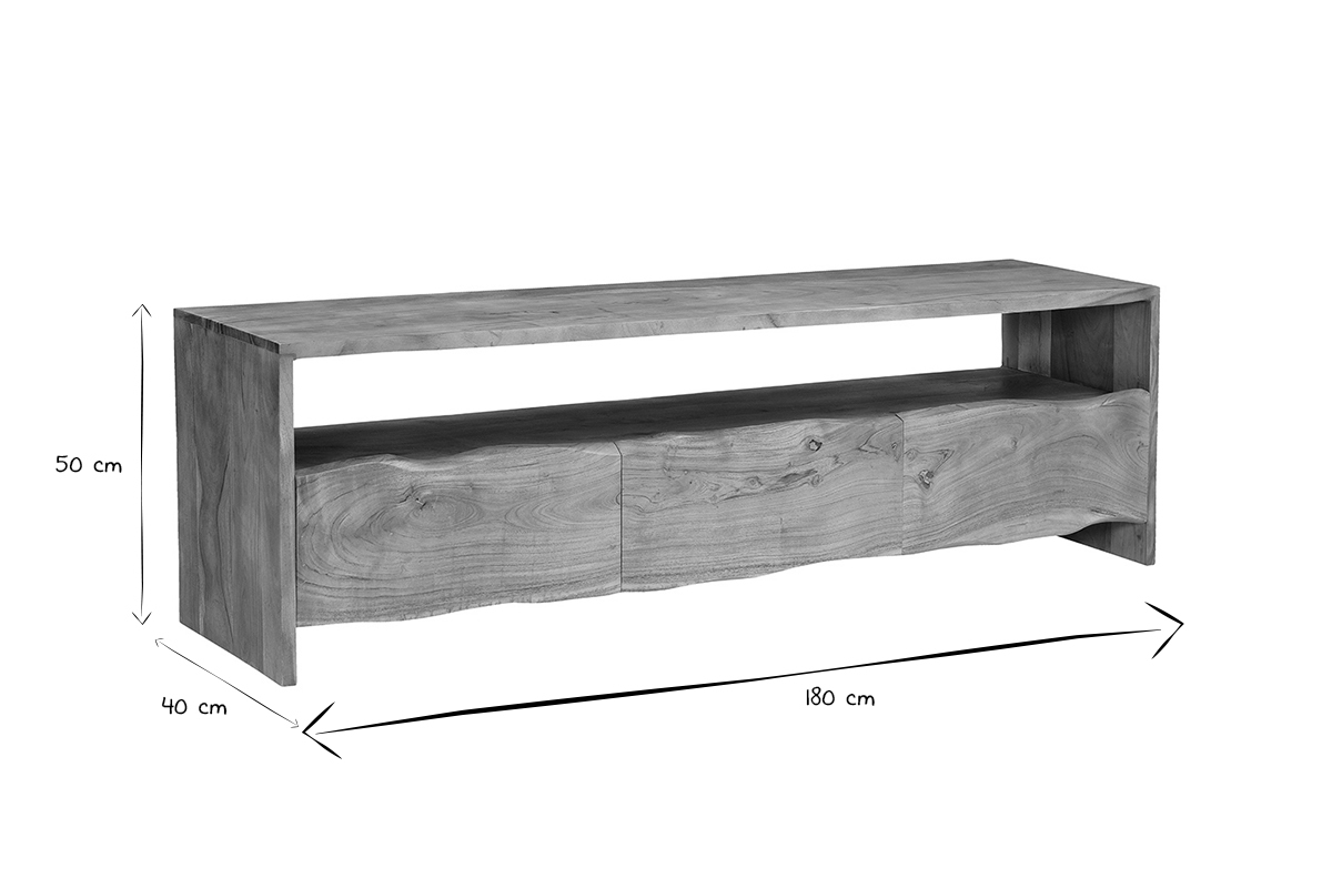Meuble TV en bois massif 3 tiroirs L180 cm BOHEMIAN