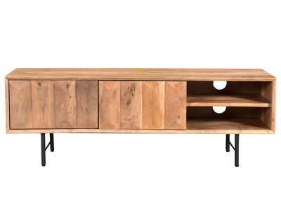 Meuble TV en manguier massif avec portes en relief L120 cm AGRA