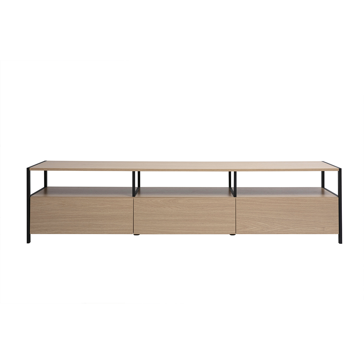 Meuble TV finition bois clair chêne et métal noir L180 cm MAXENCE Meuble TV finition bois clair chêne et métal noir L180 cm MAXENCE