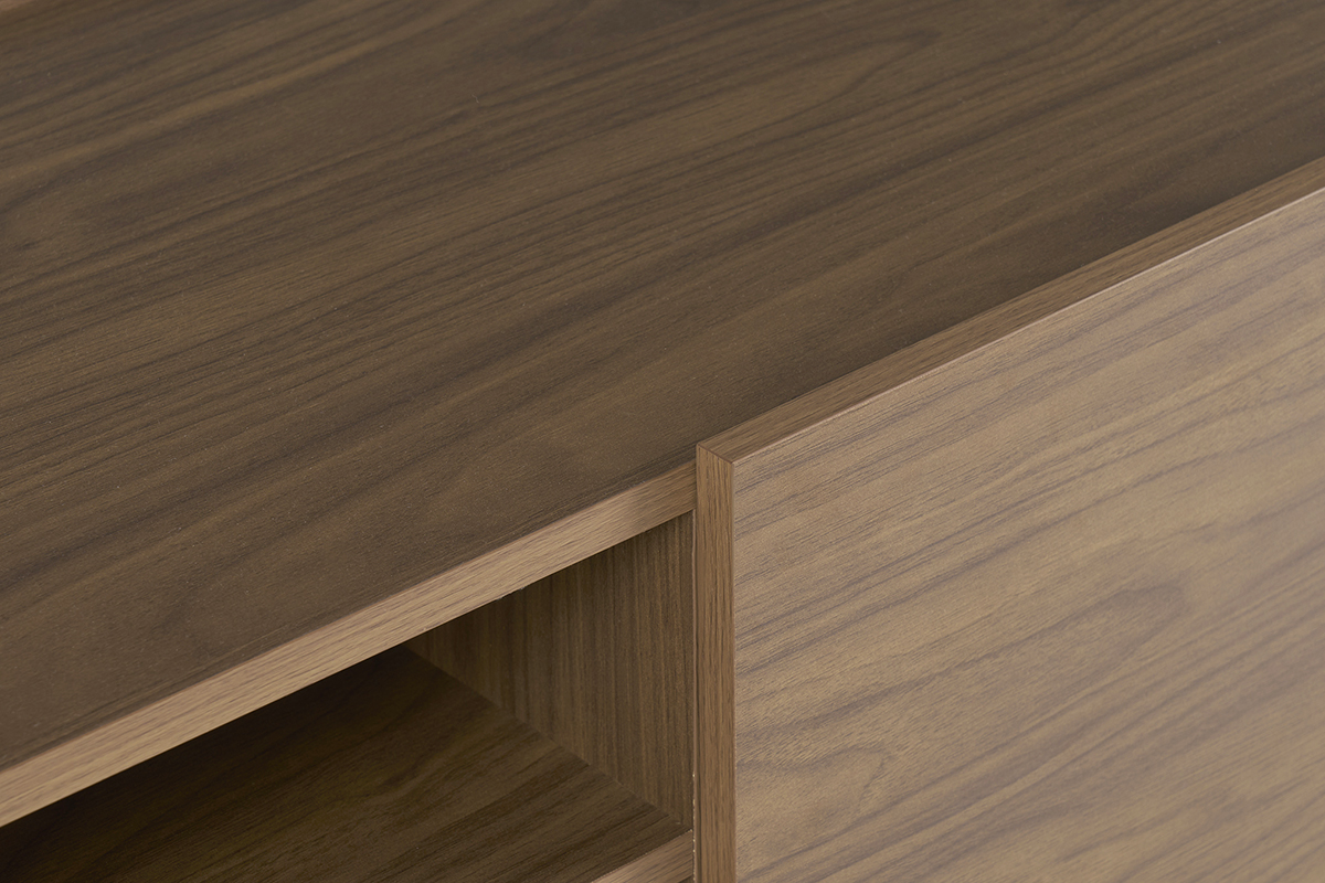 Meuble TV finition bois fonc noyer 3 portes L180 cm SANAA