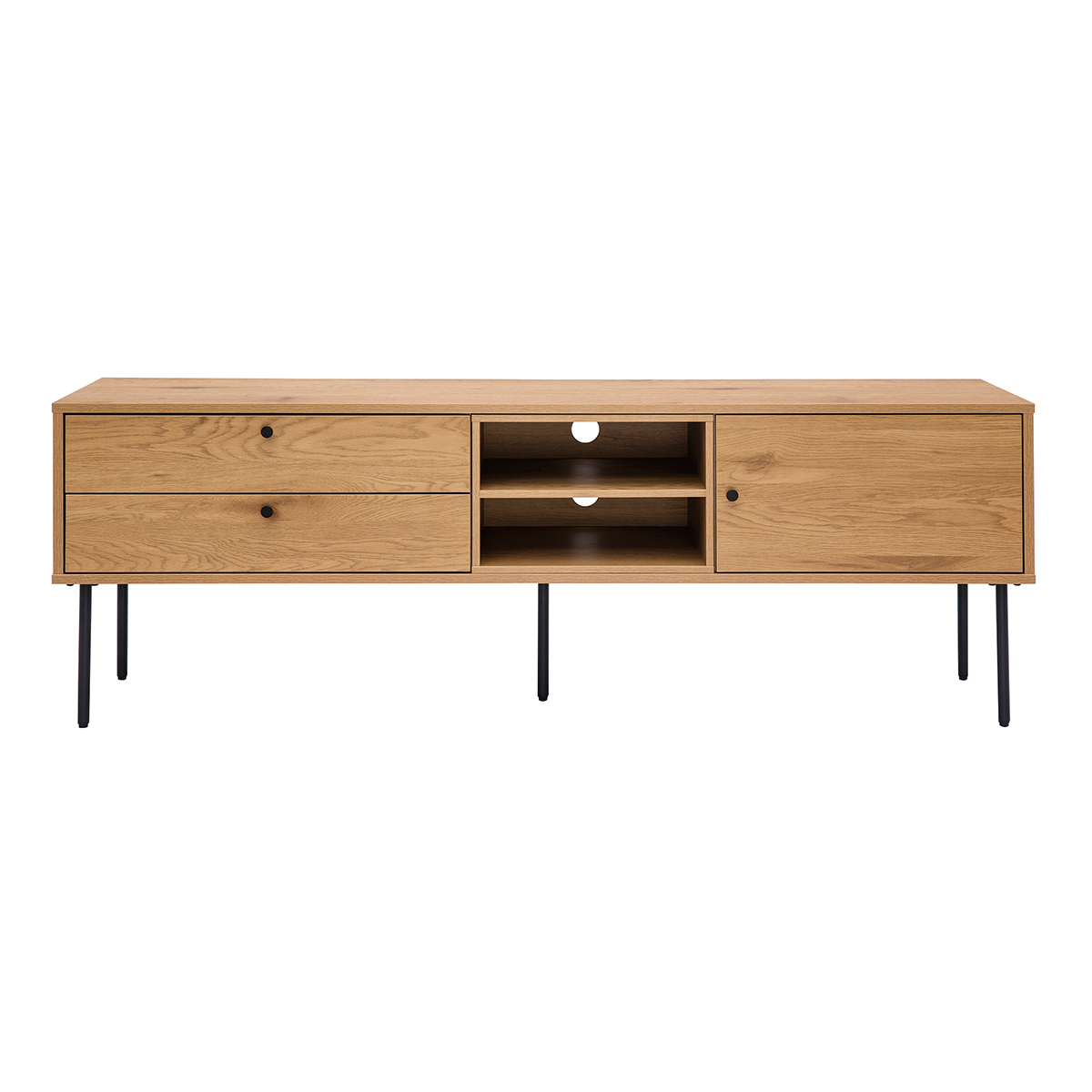 Meuble TV finition en bois clair chêne et métal noir L160 cm PERNELLE Meuble TV finition en bois clair chêne et métal noir L160 cm PERNELLE