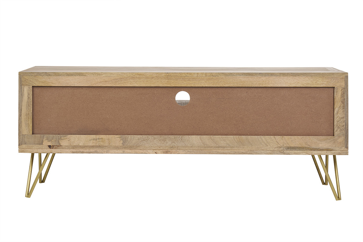 Meuble TV grav en bois manguier massif et mtal L130 LINIUM