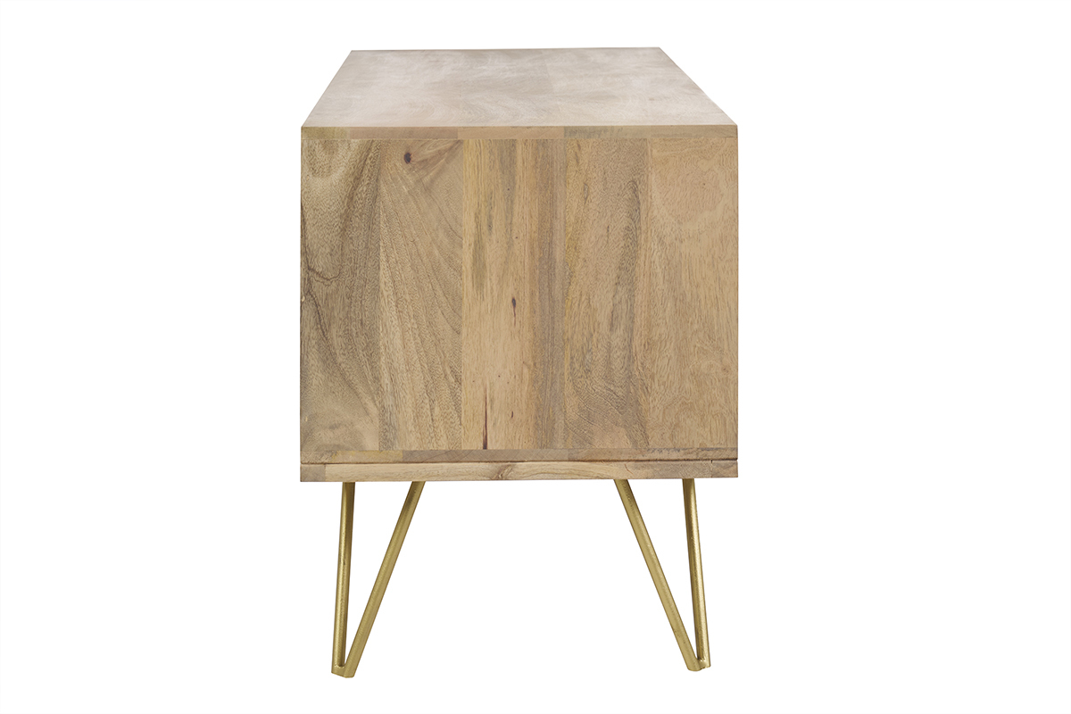 Meuble TV grav en bois manguier massif et mtal L130 LINIUM