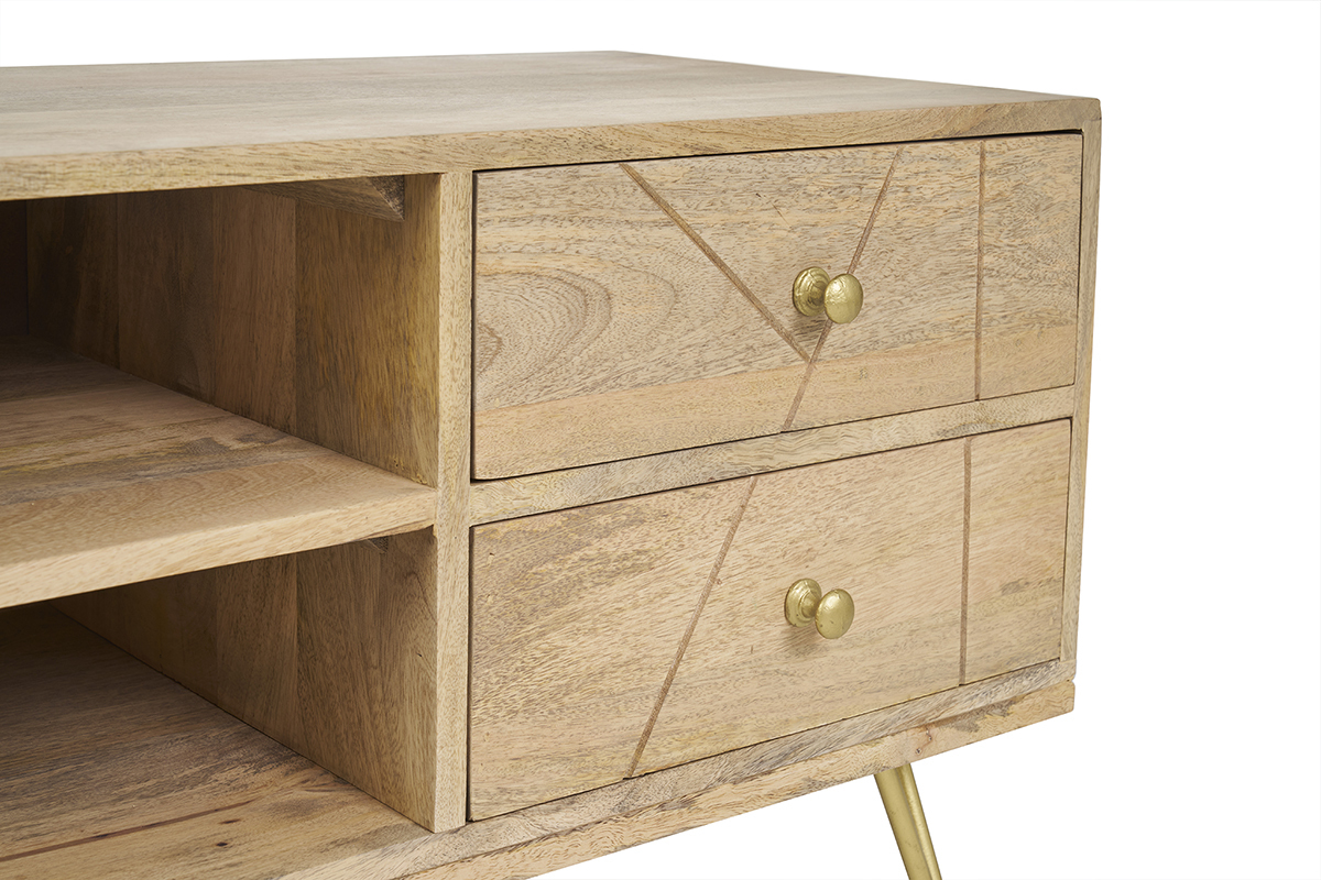 Meuble TV grav en bois manguier massif et mtal L130 LINIUM