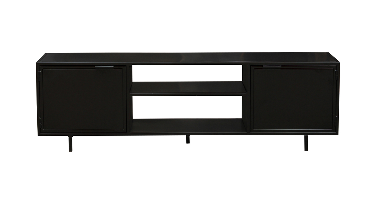 Meuble TV industriel métal noir 2 portes L150 cm KARL