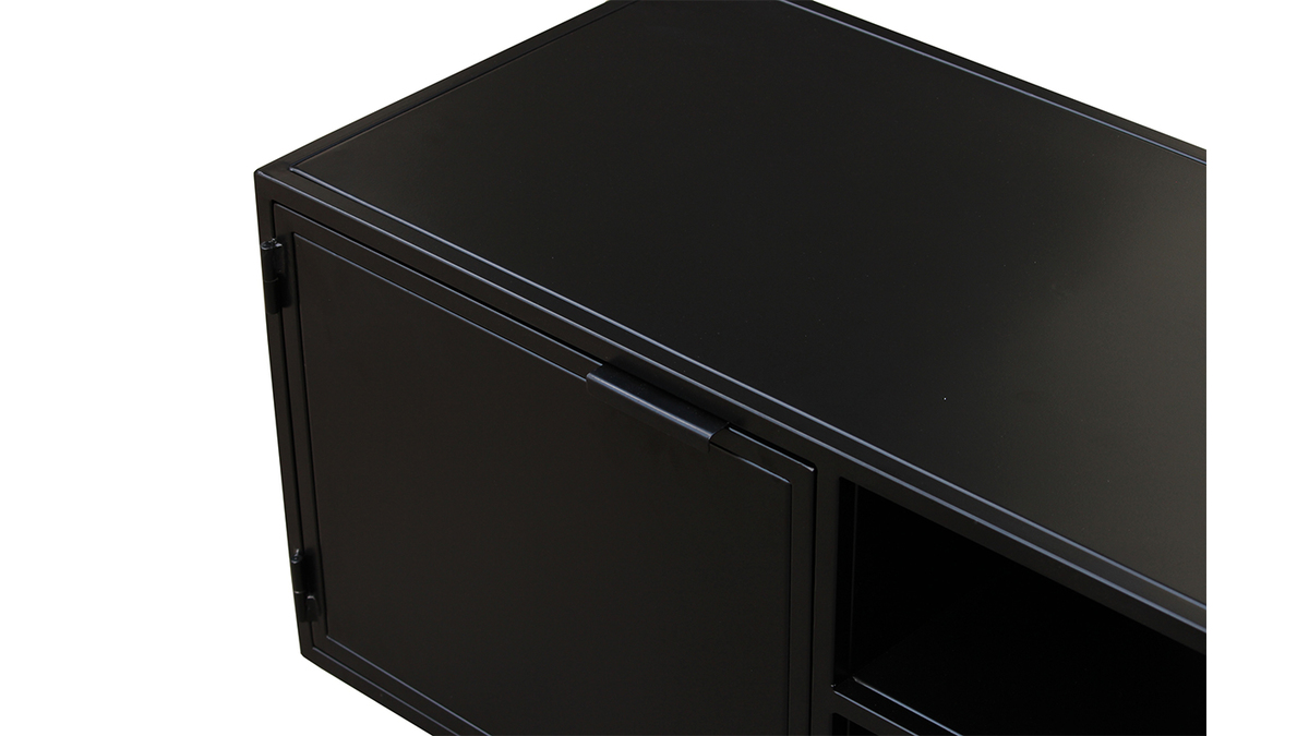 Meuble TV industriel noir avec 2 portes L150 KARL