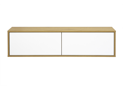 Meuble TV mural finition blanche et bois clair ch&ecirc;ne L120 cm FLEXO
