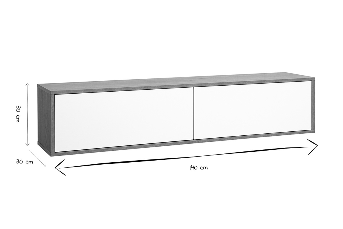 Dimensions du meuble TV mural FLEXO en noir et blanc : L140 cm, H30 cm, P30 cm