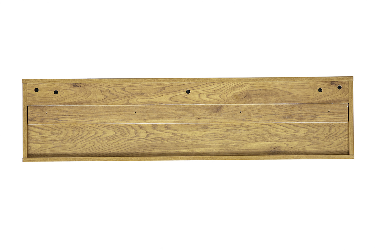 Vue de dos du meuble TV mural FLEXO en finition bois clair ch�ne, dimensions L120 cm.