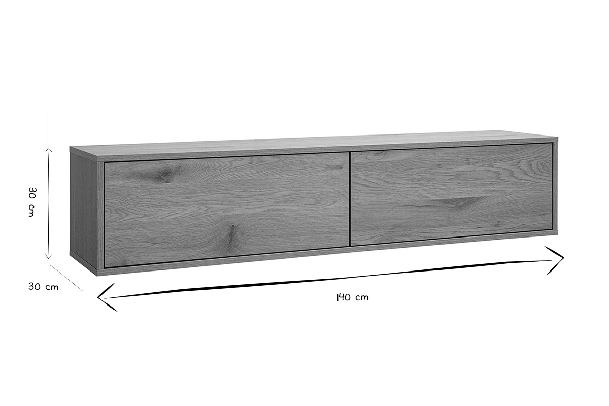Dimensions du meuble TV mural FLEXO en noir et blanc : 140 cm de long, 30 cm de haut et 30 cm de profondeur.