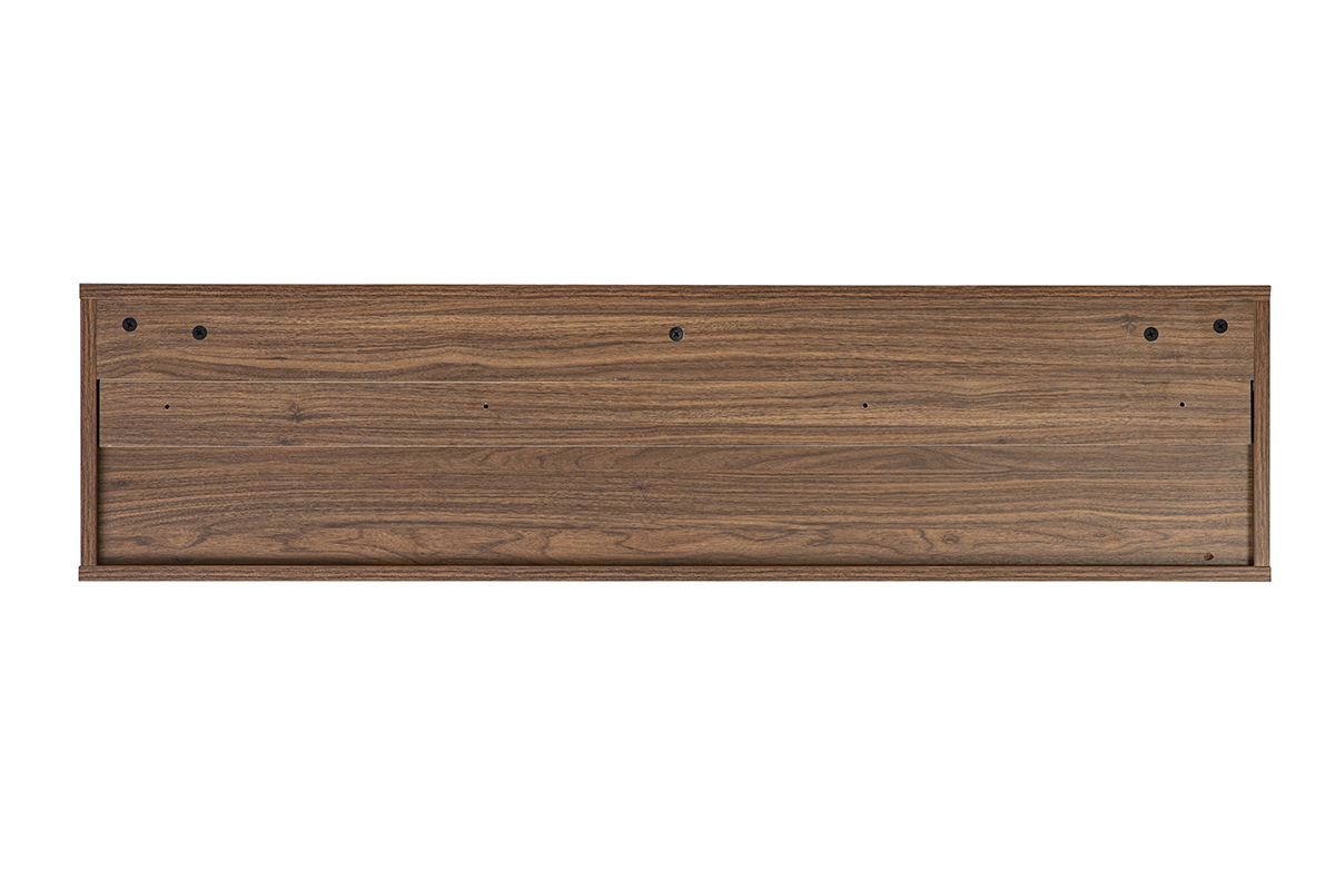 Meuble TV mural en bois fonc� noyer, vue de dos, dimensions L120 x P30 x H30 cm.