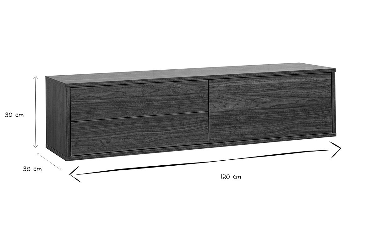 Dimensions du meuble TV mural FLEXO en noir et blanc : 120 cm de long, 30 cm de haut.