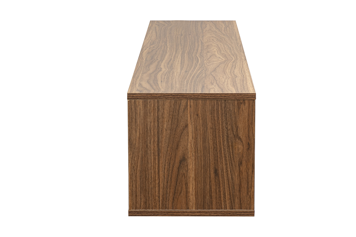 Meuble TV mural FLEXO en finition bois fonc� noyer, vue de profil