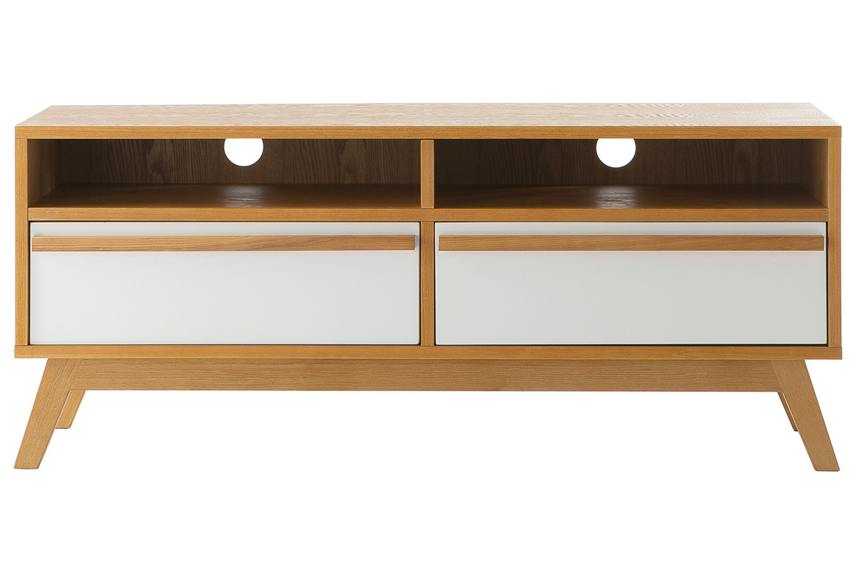 Meuble TV scandinave blanc et bois HELIA