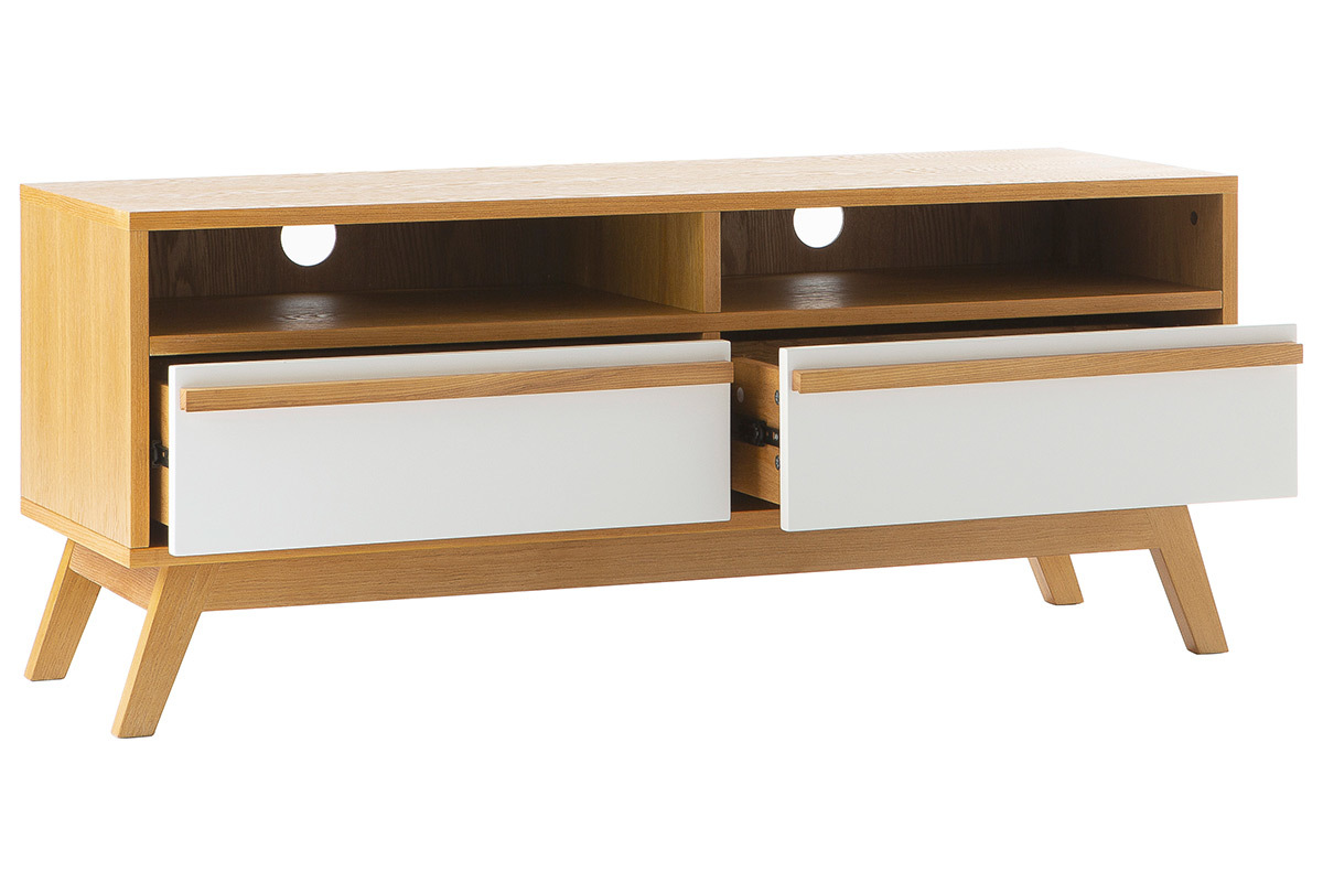 Meuble TV scandinave blanc et bois HELIA