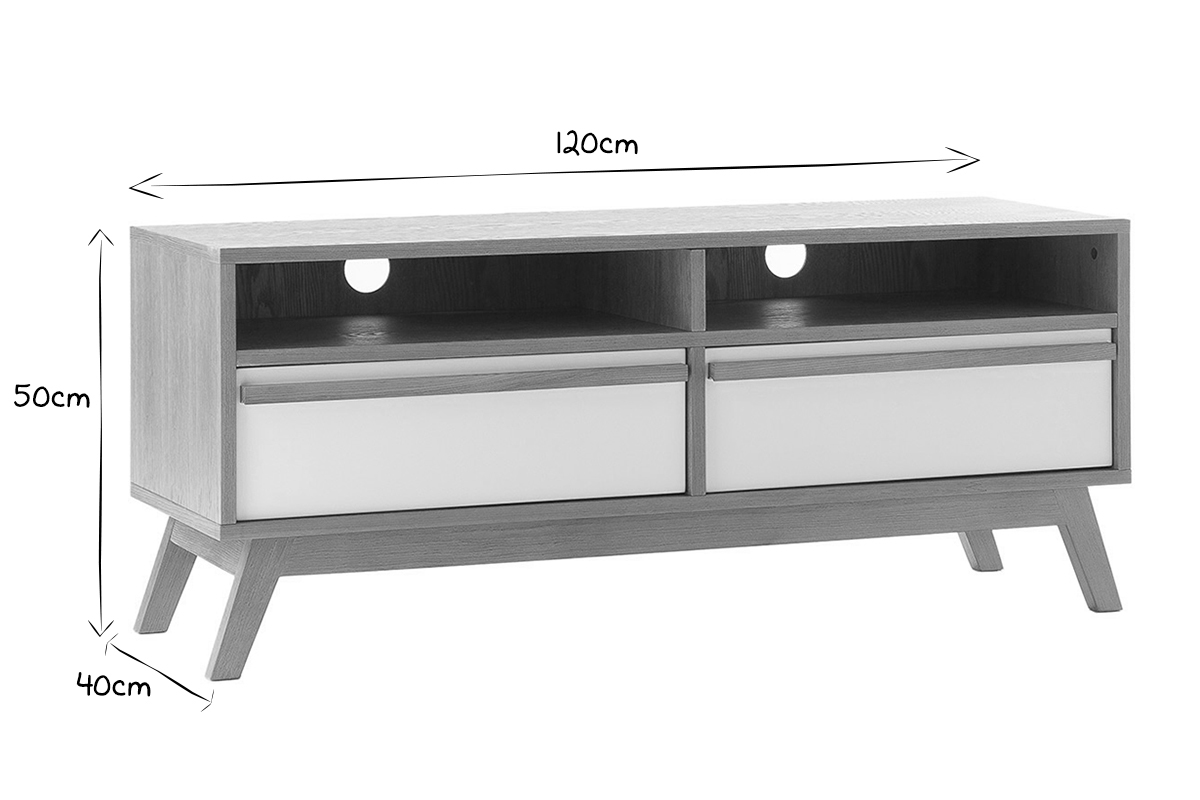 Meuble TV scandinave blanc et bois HELIA