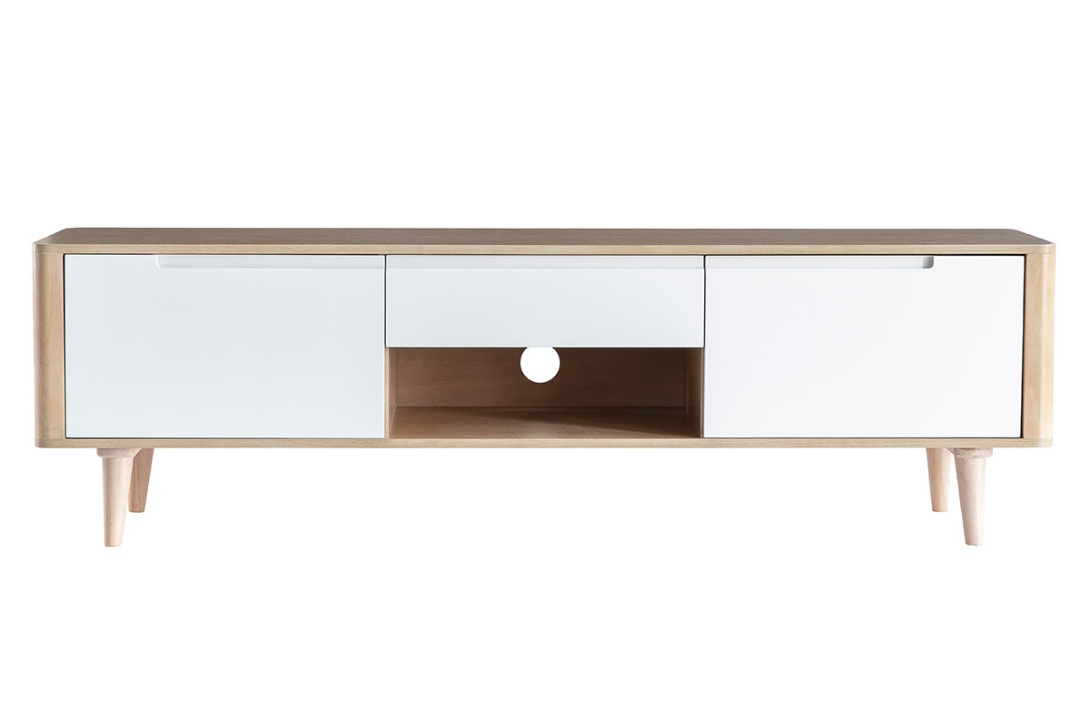 Meuble TV scandinave blanc et bois L170 cm GOTLAND