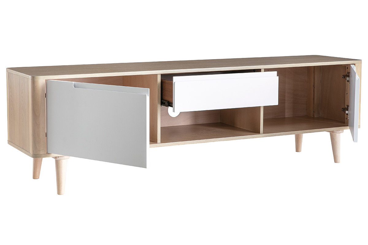 Meuble TV scandinave blanc et bois L170 cm GOTLAND