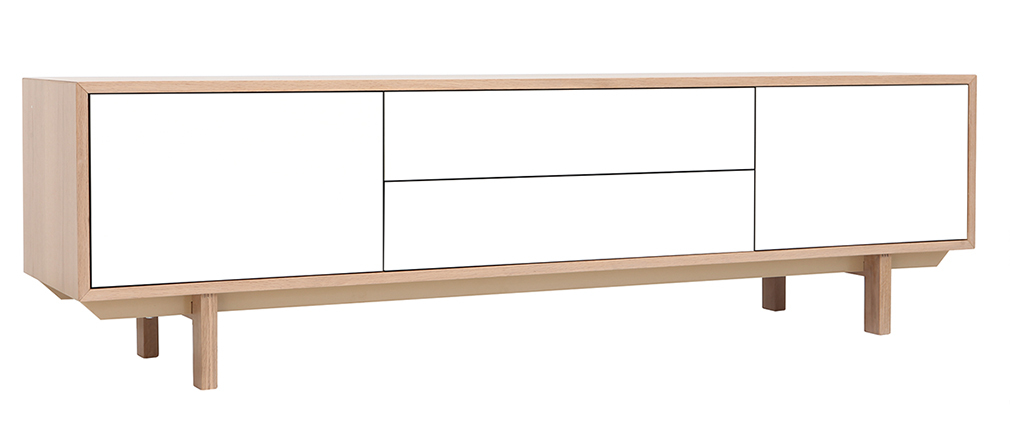 Meuble TV scandinave bois et blanc 180cm SID