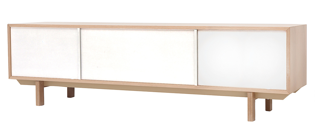 Meuble TV scandinave bois et blanc 180cm SID