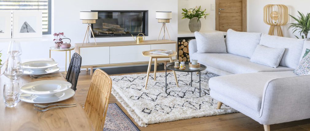 Meuble TV scandinave bois et blanc 180cm SID