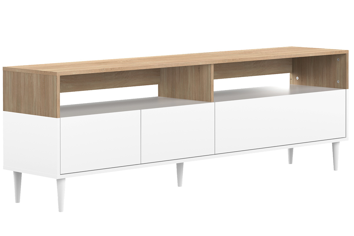 Meuble TV scandinave bois et blanc STRIPE