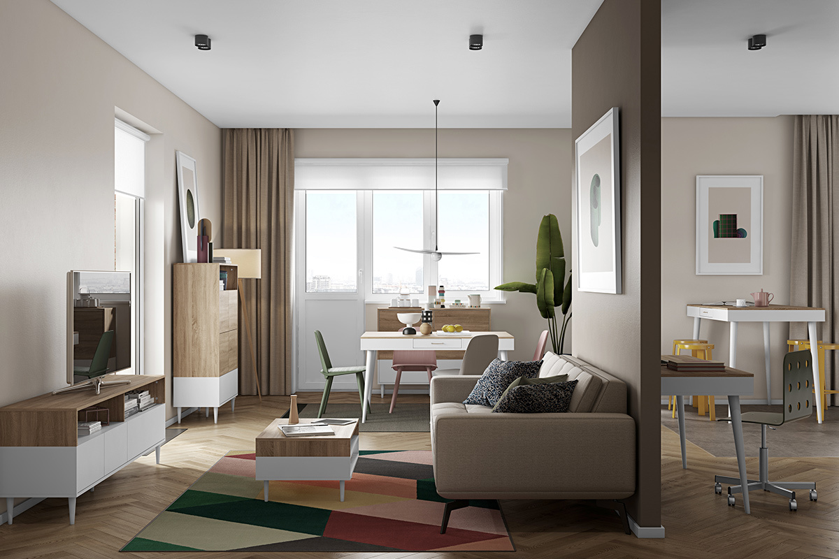 Meuble TV scandinave bois et blanc STRIPE