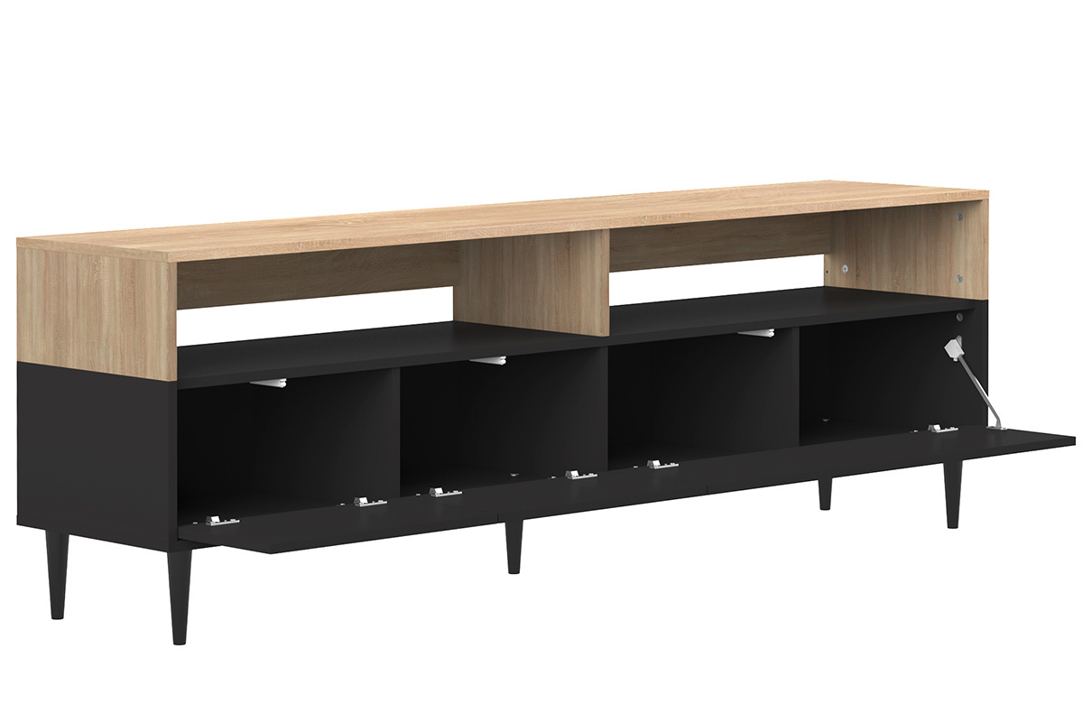 Meuble TV scandinave bois et noir STRIPE