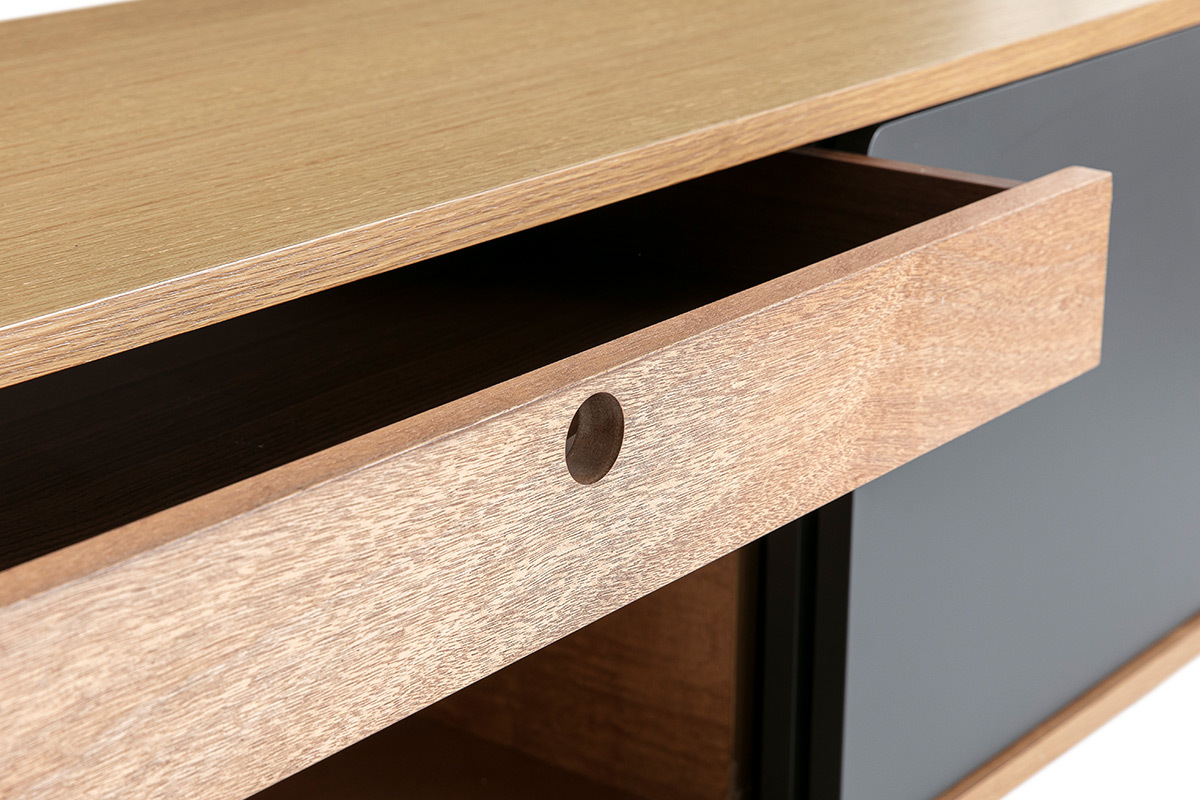 Meuble TV scandinave ch�ne clair et gris COPENHAGUE